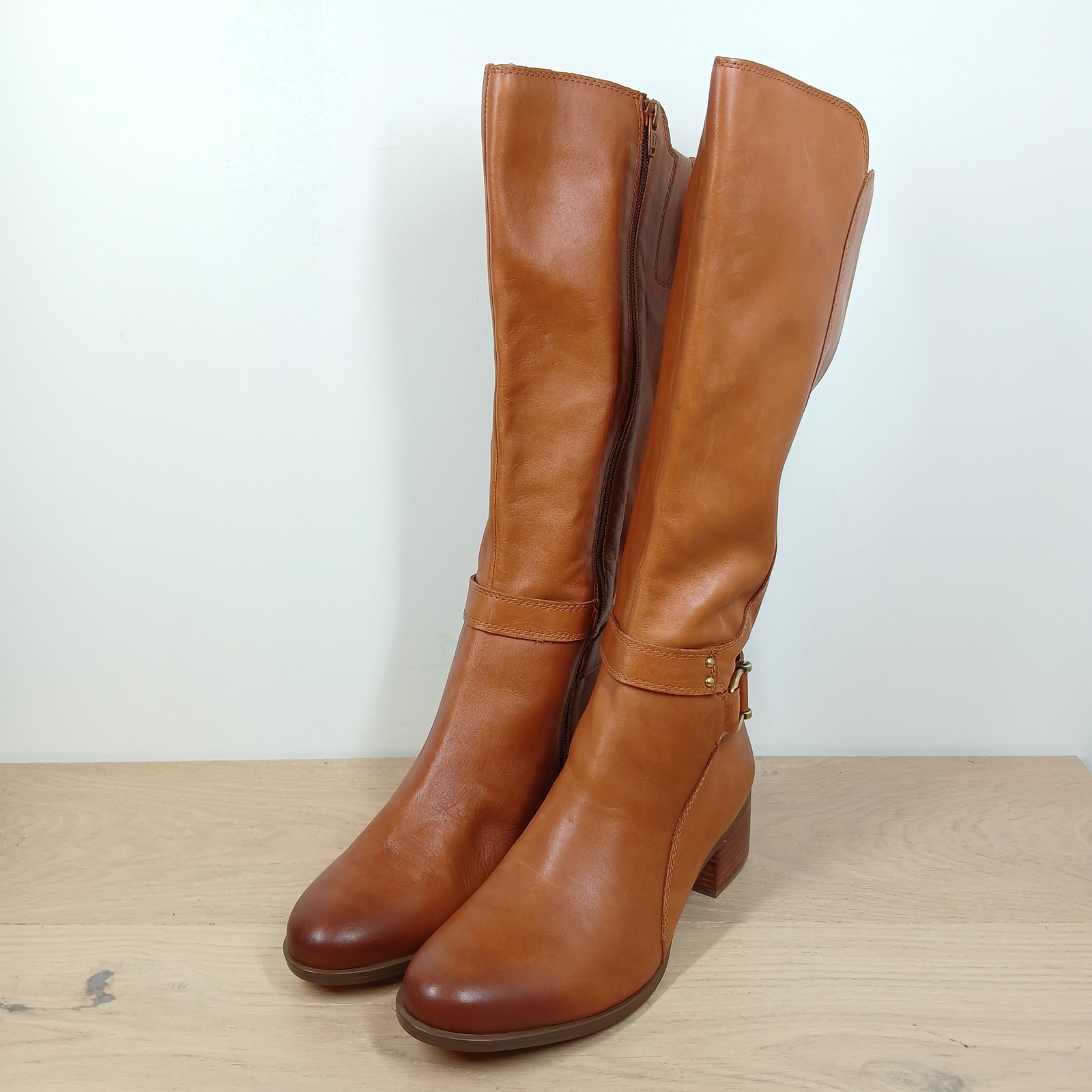 Naturalizer Knee High Riding Boots Women's 9w Cognac Leather Riding Brown Zip